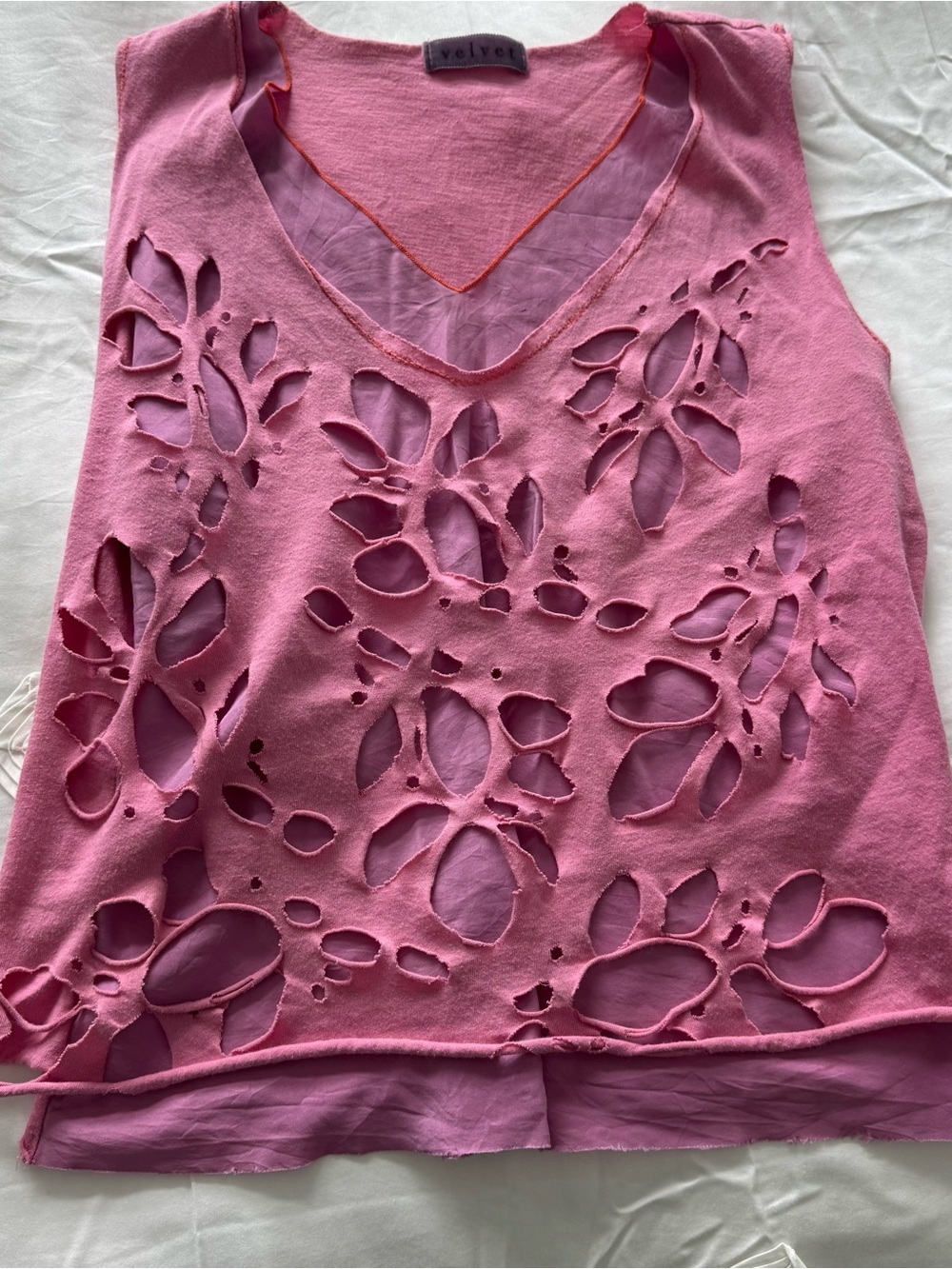 Velvet Pink Layered Floral Cutout V-Neck Tank